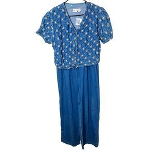 Vintage Styleworks 80's Blue White One Piece‎ Wide Leg Denim Jumpsuit Size 14